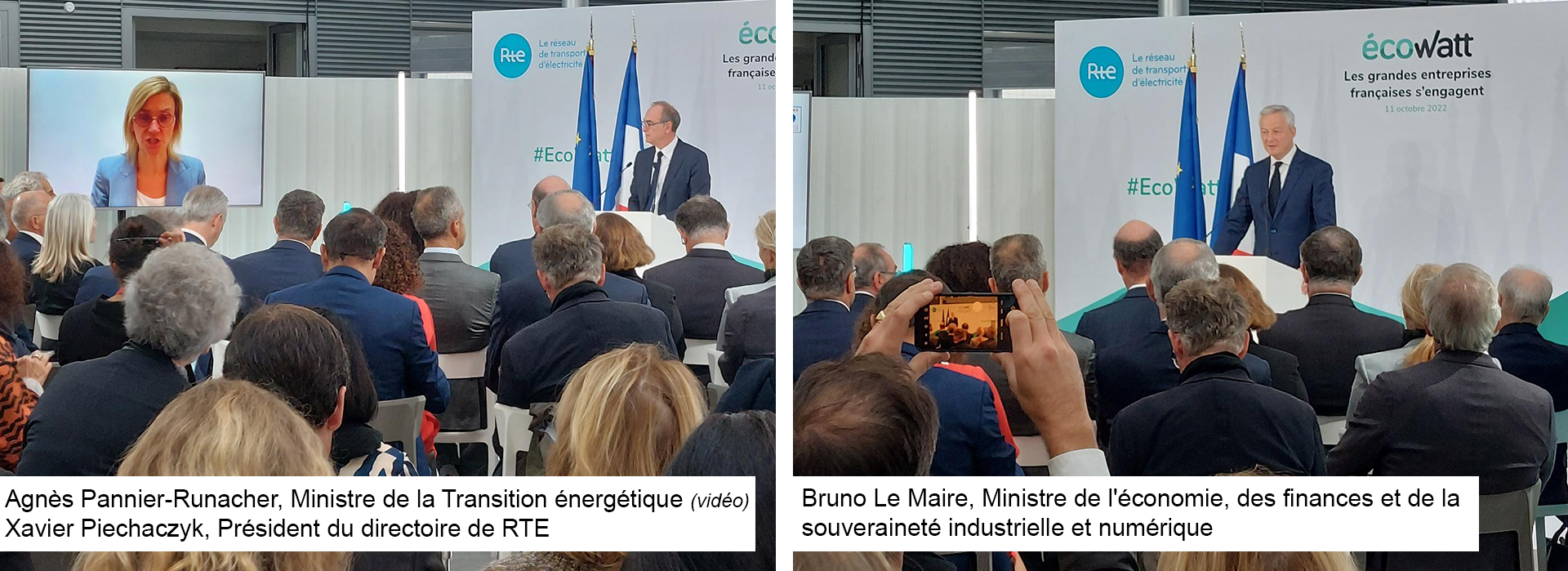 Bruno Lemaire, Ministre de l'économie, des finances et de la souveraineté industrielle et numérique, Xavier Piechaczyk, Président du directoire de RTE, Agnès Pannier-Runacher, Ministre Écologie Énergie Territoires